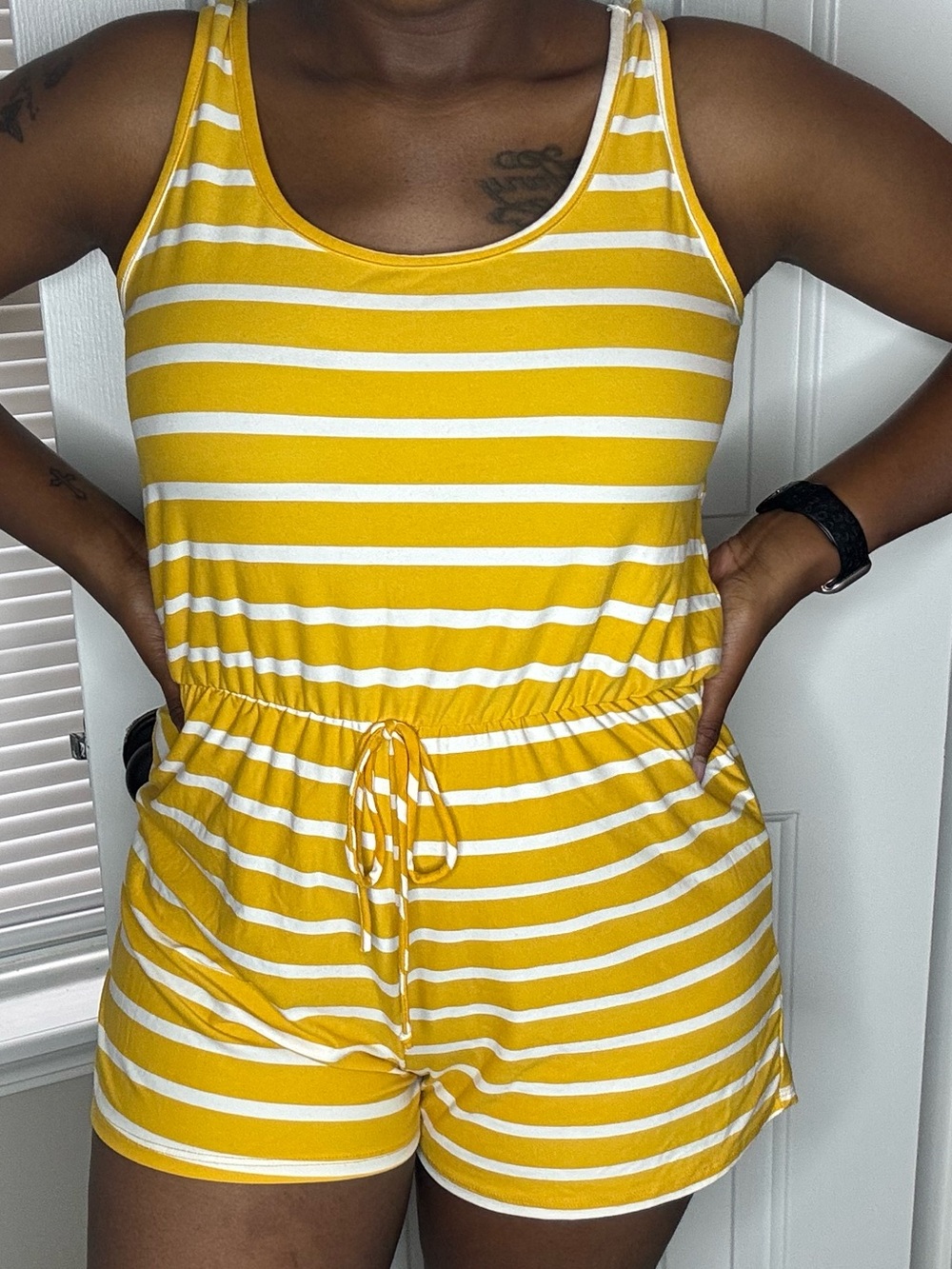 Striped Yellow & White Sleeveless Romper